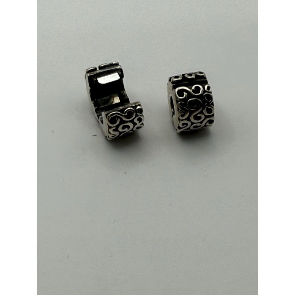 PAIR(2) OF PANDORA 925 ALE STERLING SILVER BRAIDED CLIP CHARMS - Picture 2 of 4